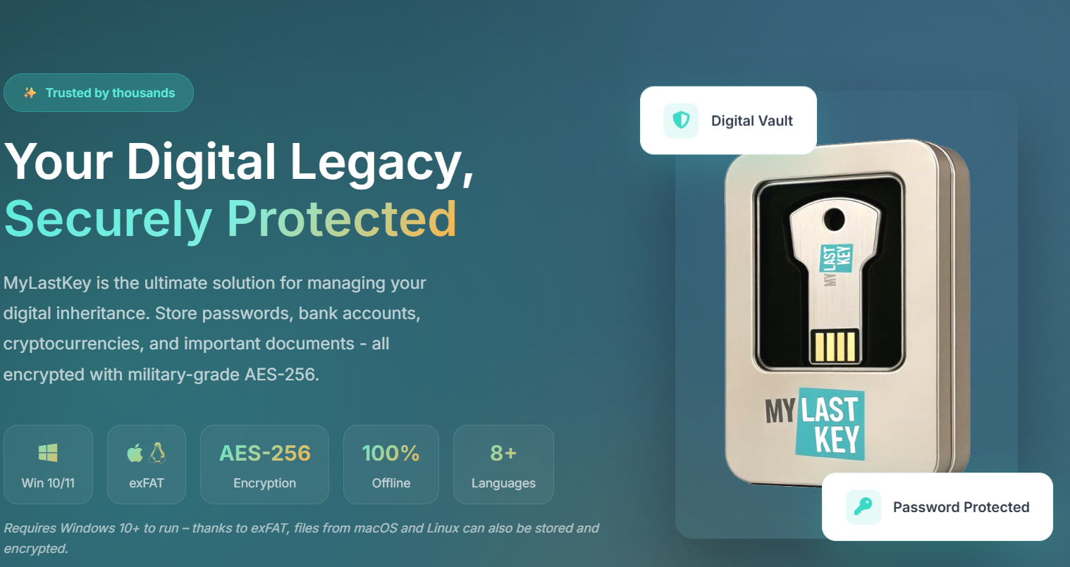 MyLastKey — Digitale Nachlassverwaltung mit AES-256 Verschlüsselung für Windows