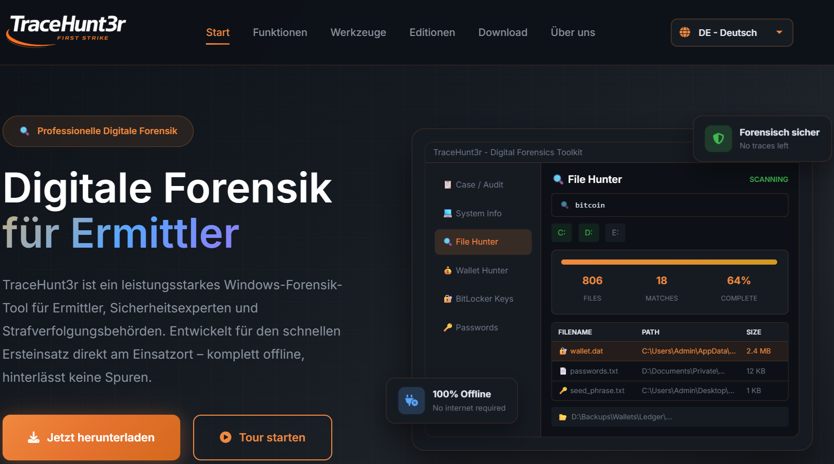 TraceHunt3r — Windows-Forensik-Tool für Ermittler und Strafverfolgungsbehörden