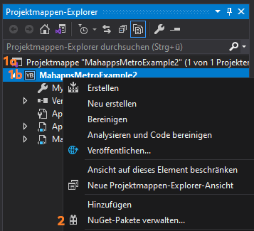 NuGet Paket-Manager in Visual Studio Kontextmenü öffnen