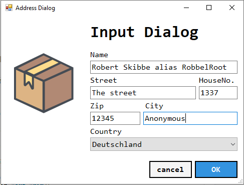 VB.NET Input Dialog Beispiel dlgAddress