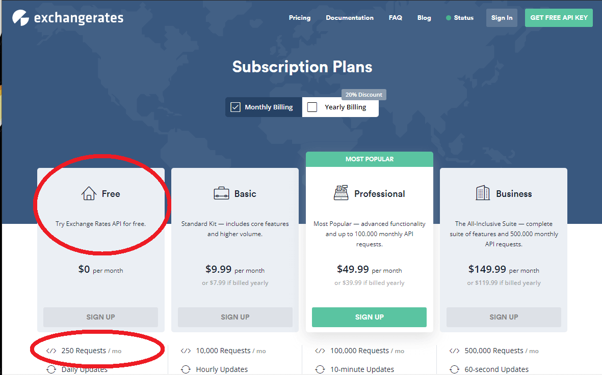 exchangeratesapi.io Registrierung – Free Subscription Plan