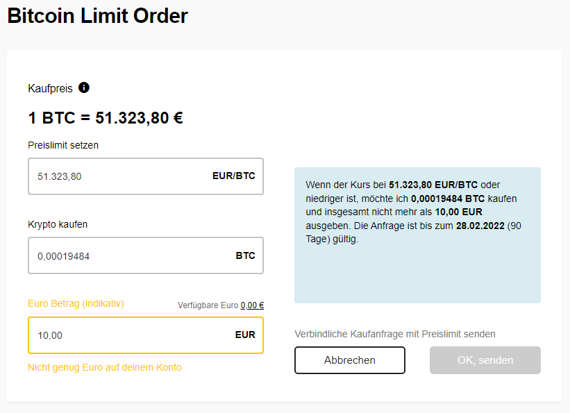 BISON App – Bitcoin Limit Order