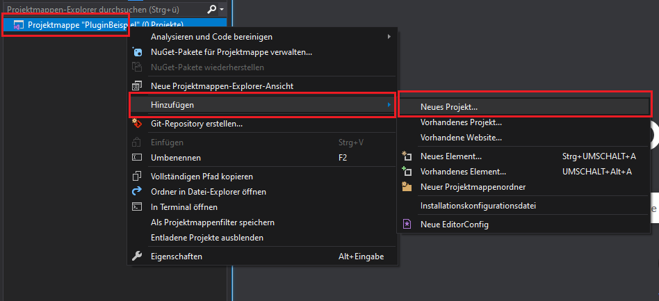 Projekt zu Projektmappe in Visual Studio hinzufügen