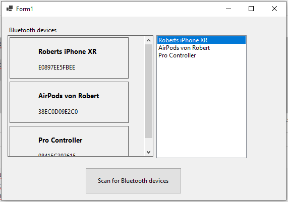Windows Forms C# Bluetooth Example Application