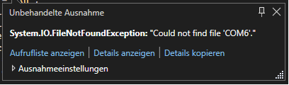 Ausnahme FileNotFoundException beim Öffnen eines fehlenden COM-Ports