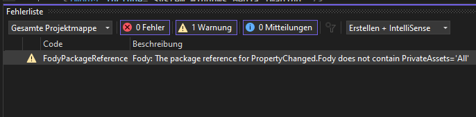 PackageFodyReference - The package reference does not contain PrivateAssets All