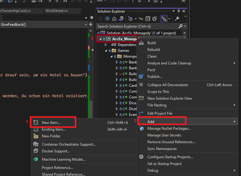 Adding a new item to your Visual Studio project