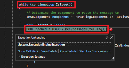 Picking small available hints from an ExecutionEngineException based problem