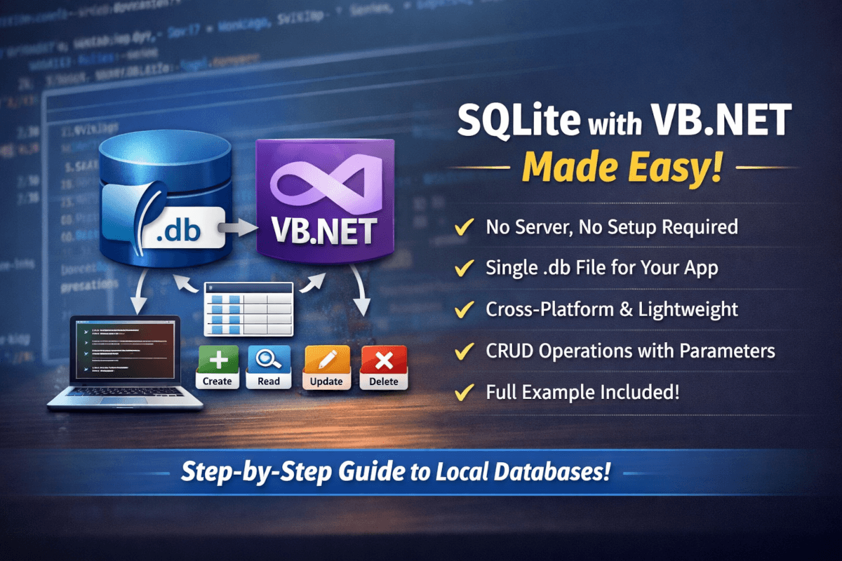 VB.NET SQLite – database file connected to VB.NET with CRUD operations: Create, Read, Update, Delete
