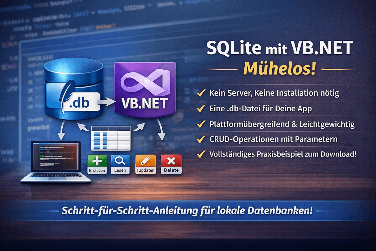 VB.NET SQLite – Datenbankdatei verbunden mit VB.NET, CRUD-Operationen: Erstellen, Lesen, Updaten, Delete